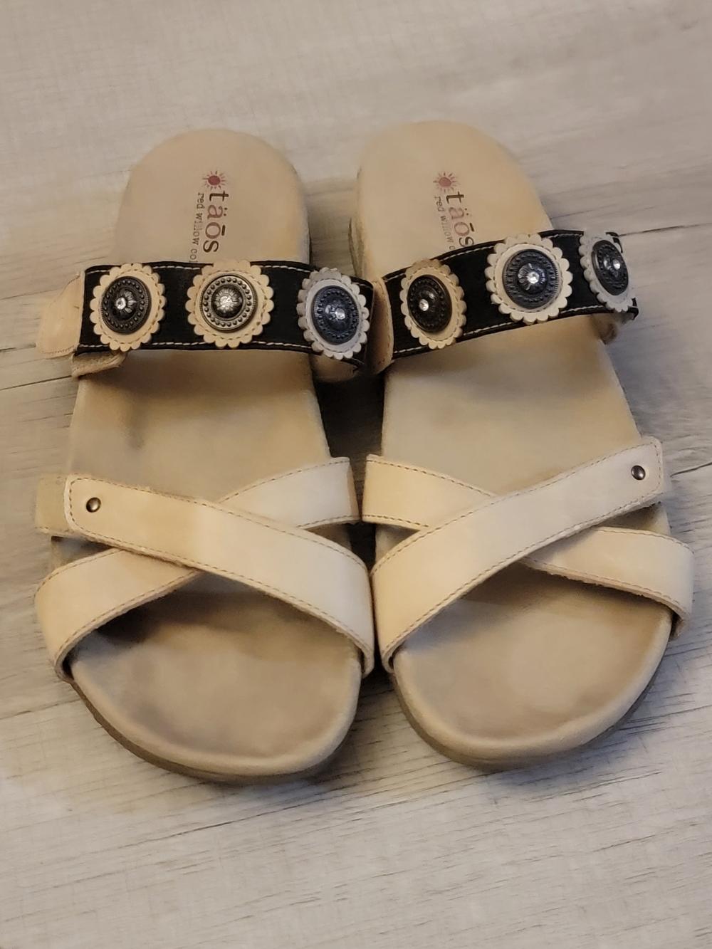 Taos Footwear Beige Embellished Slide Sandals - Comfortable Women’s Casual Shoes